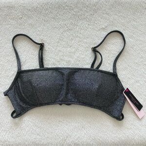 NWT Victoria’s Secret Menorca Shimmer Bandeau Bikini Top Black Silver Swim M